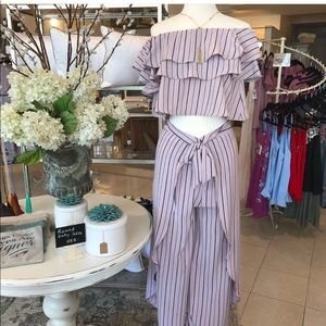 She and Sky Pin Stripe Ruffle Crop Top